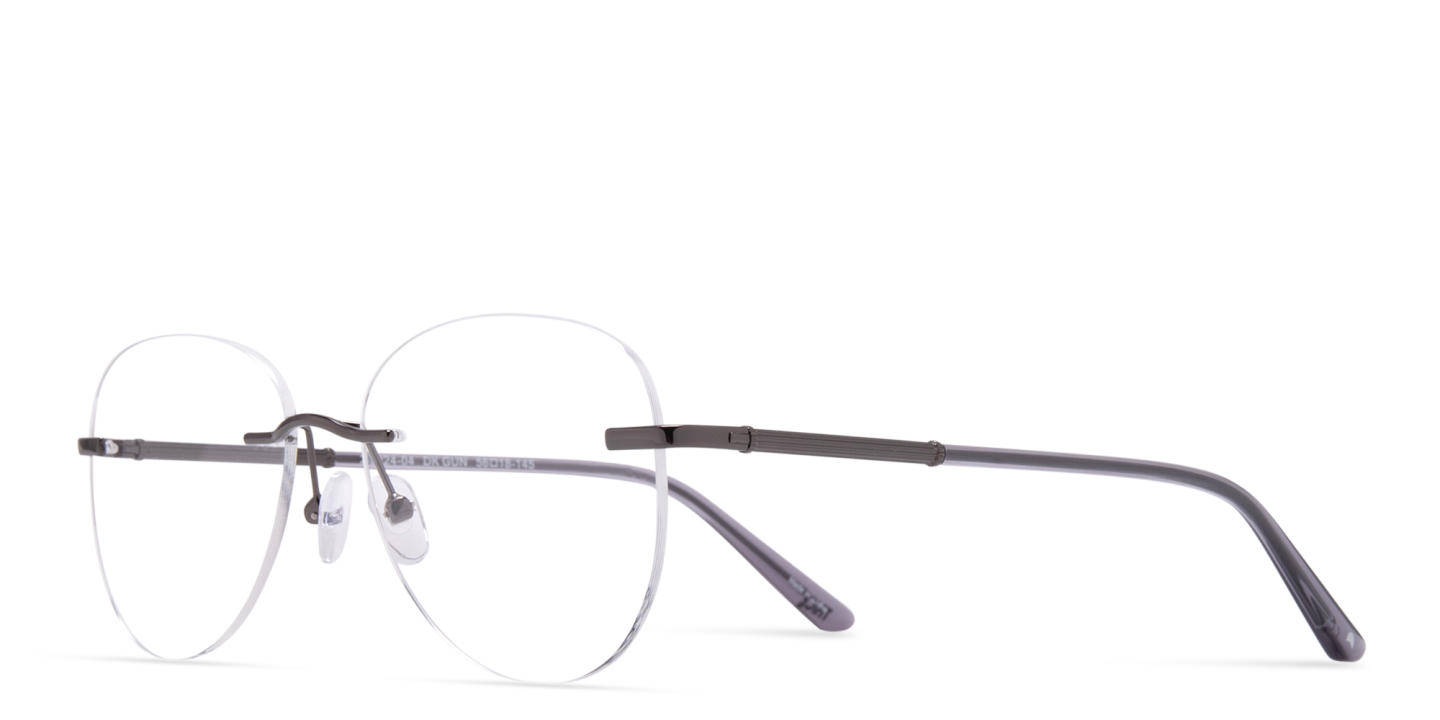 Shop TRICE Unisex Wide Rimless Aviator Eyeglasses in Dark Gunmetal online.