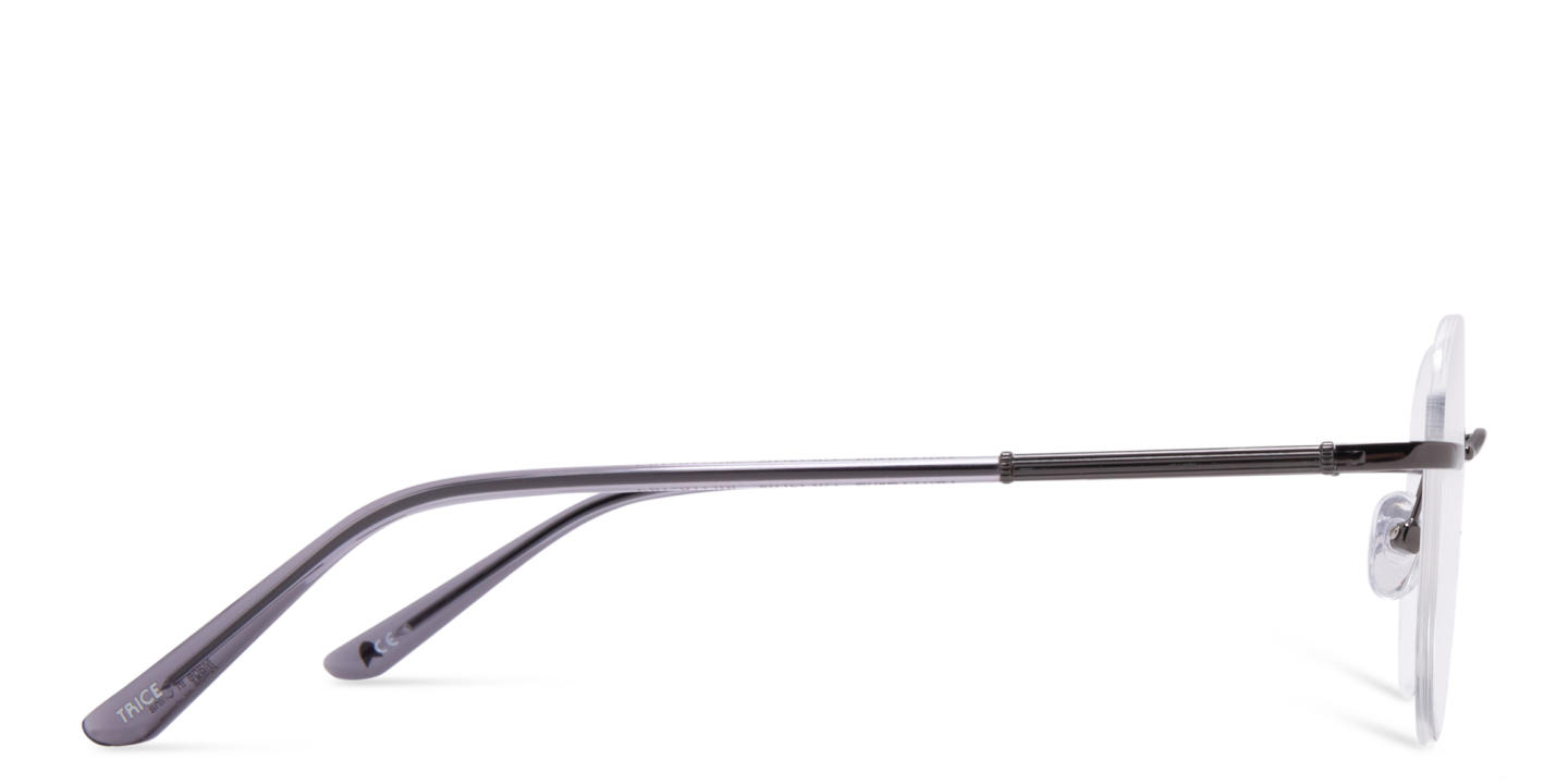 Shop TRICE Unisex Wide Rimless Aviator Eyeglasses in Dark Gunmetal online.