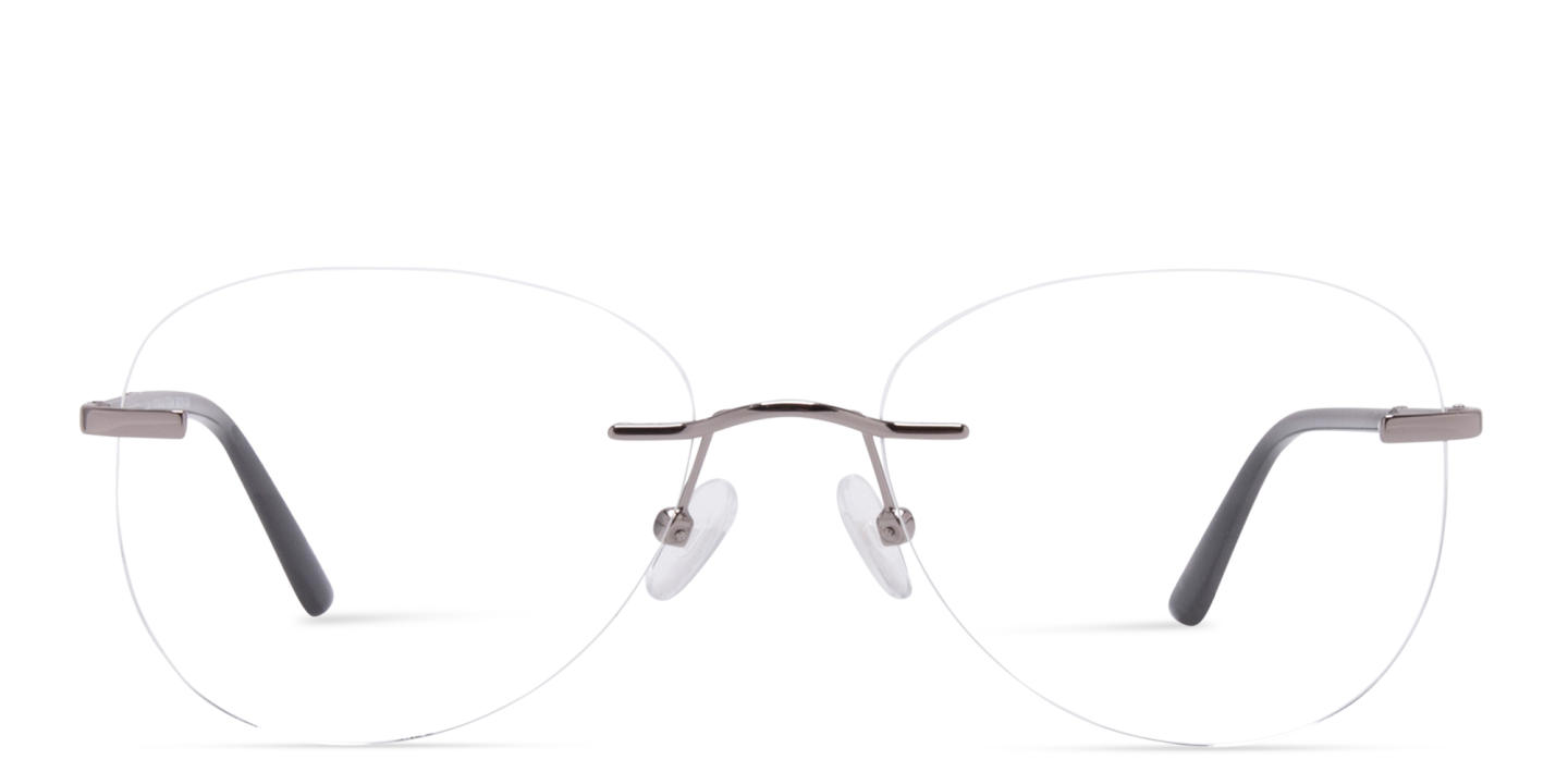 Shop TRICE Unisex Wide Rimless Aviator Eyeglasses in Silver online.