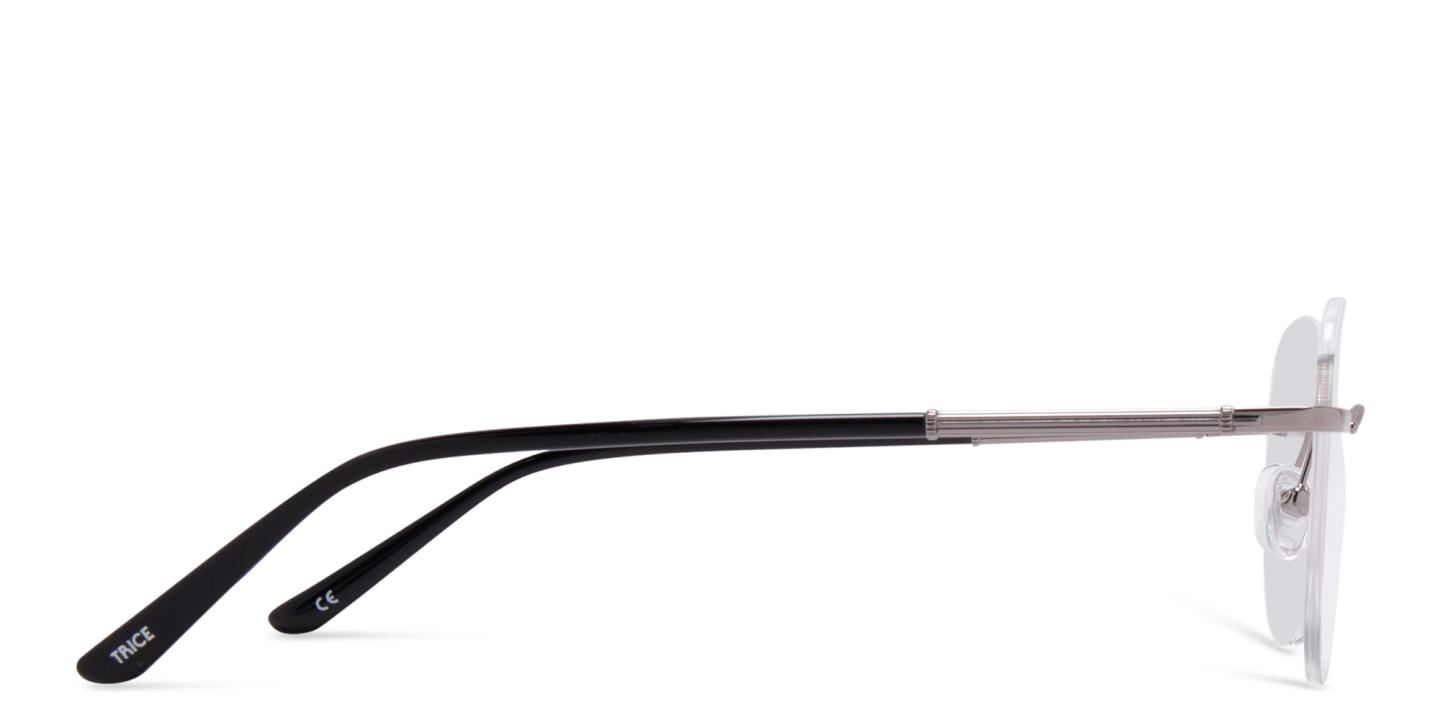 Shop TRICE Unisex Wide Rimless Aviator Eyeglasses in Silver online.