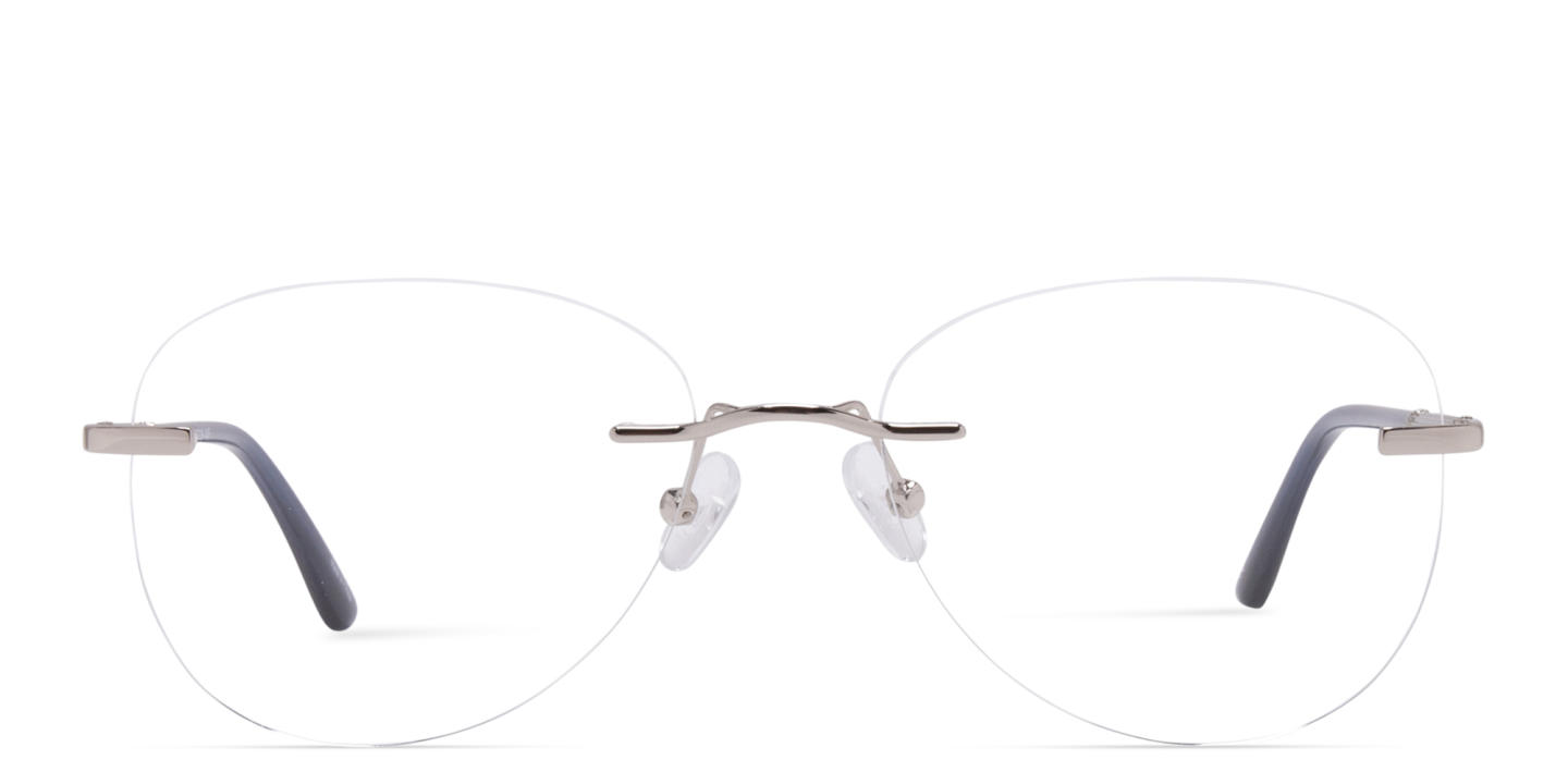 Shop TRICE Unisex Wide Rimless Aviator Eyeglasses in Ruthenium online.