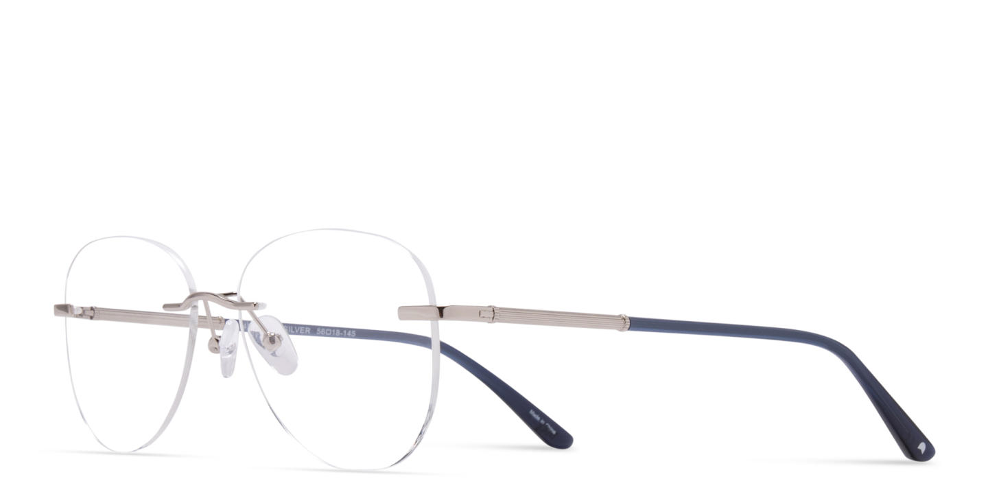 Shop TRICE Unisex Wide Rimless Aviator Eyeglasses in Ruthenium online.