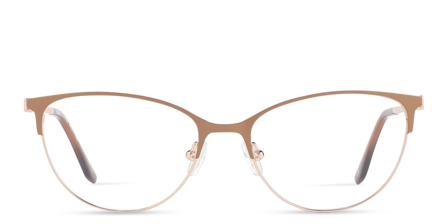 Shop TRICE Logo Cat-Eye Eyeglasses in Beige & Rose Gold online.