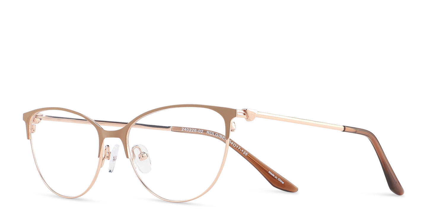 Shop TRICE Logo Cat-Eye Eyeglasses in Beige & Rose Gold online.
