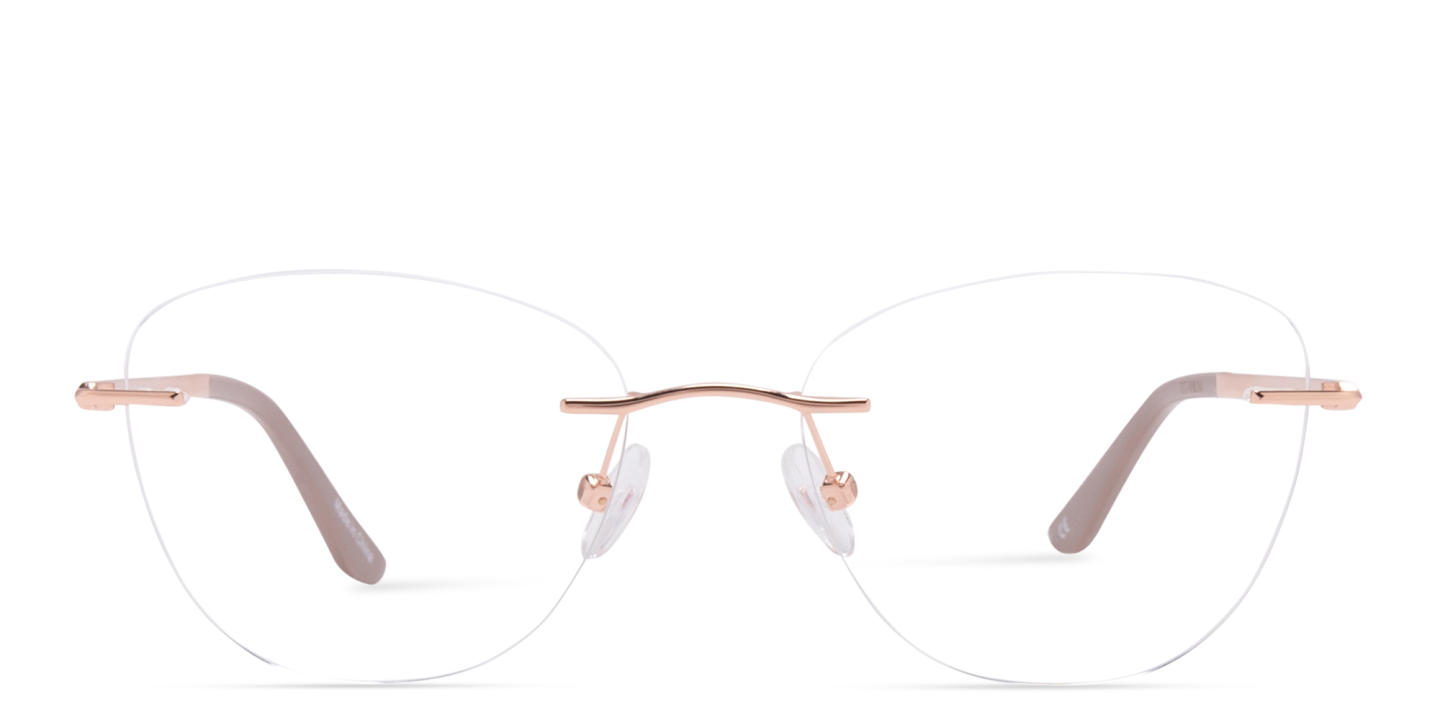 TRICE Logo Rimless Cat-Eye Eyeglasses in Rose Gold – Product Photo 0