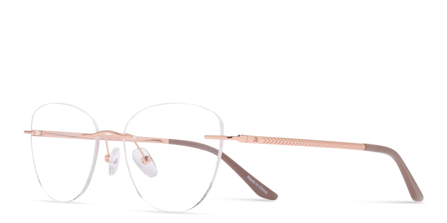 TRICE Logo Rimless Cat-Eye Eyeglasses in Rose Gold – Product Photo 1