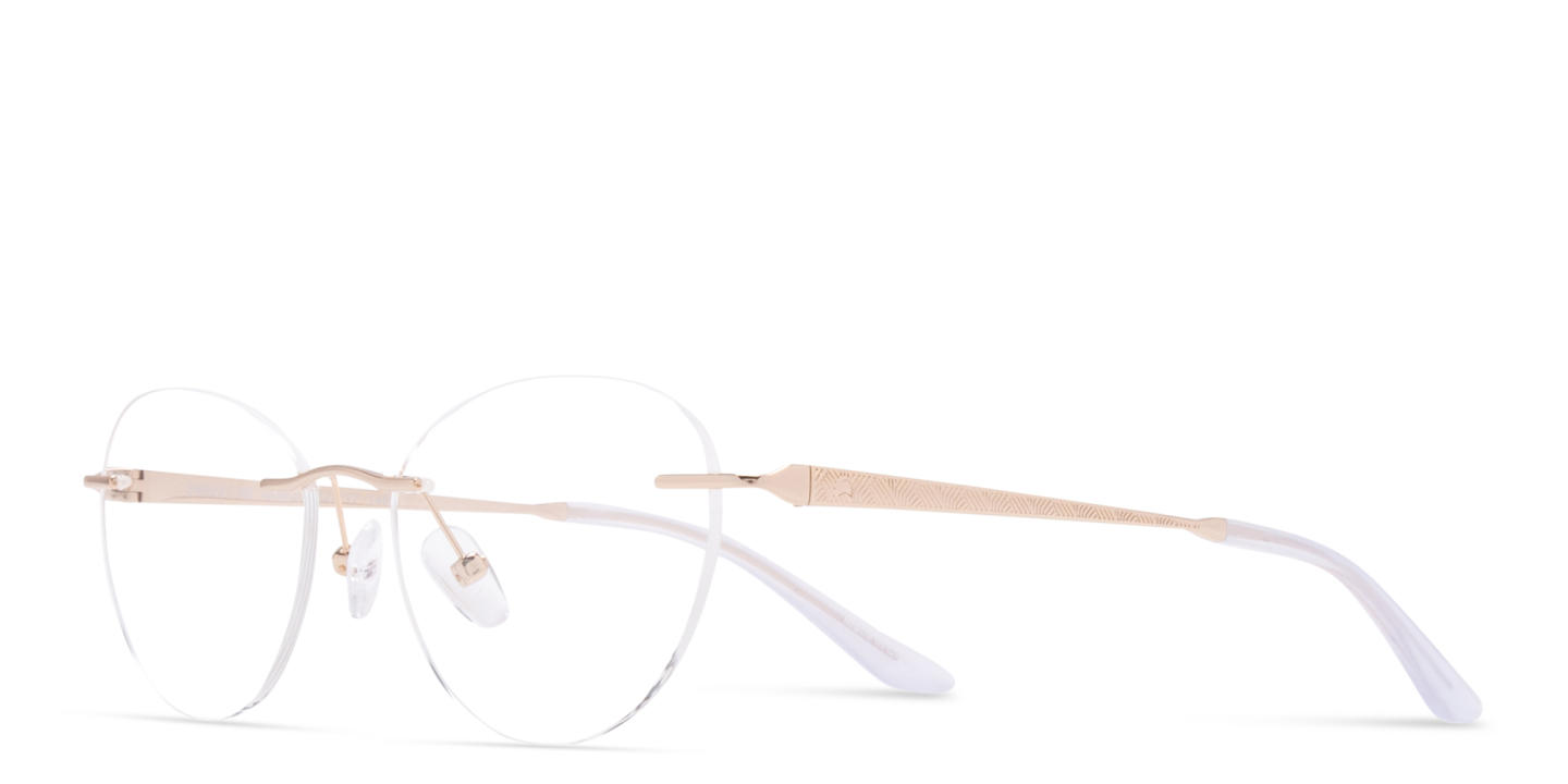 Shop TRICE Logo Rimless Cat-Eye Eyeglasses in Gold online.