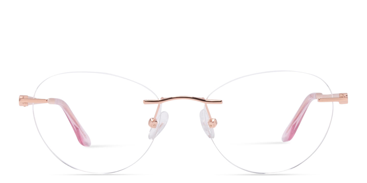 Shop TRICE Logo Rimless Cat-Eye Eyeglasses in Yellow Gold online.