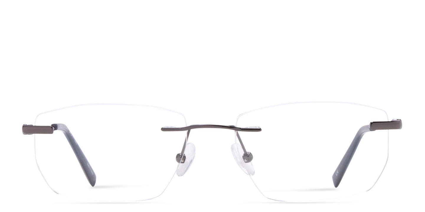 TRICE Logo Rimless Rectangle Eyeglasses in Gunmetal – Product Photo 0