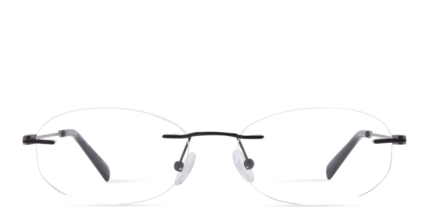 Shop TRICE Logo Rimless Oval Eyeglasses in Black online.