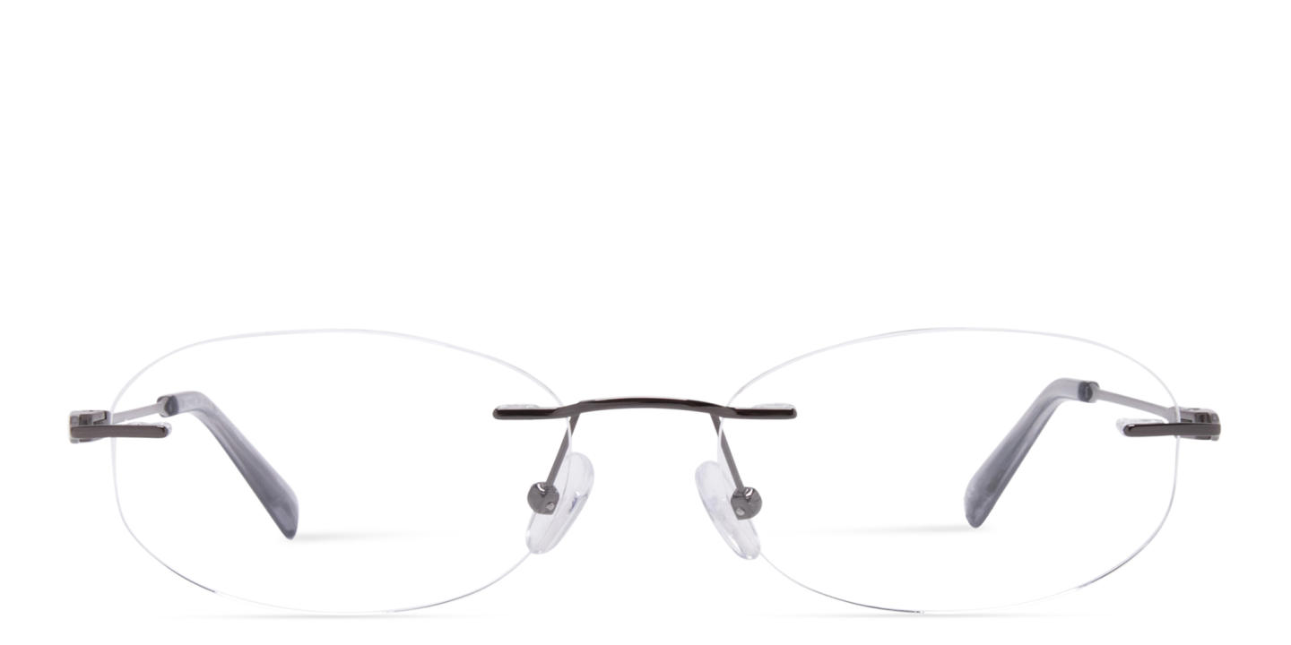 Shop TRICE Logo Rimless Oval Eyeglasses in Gunmetal online.