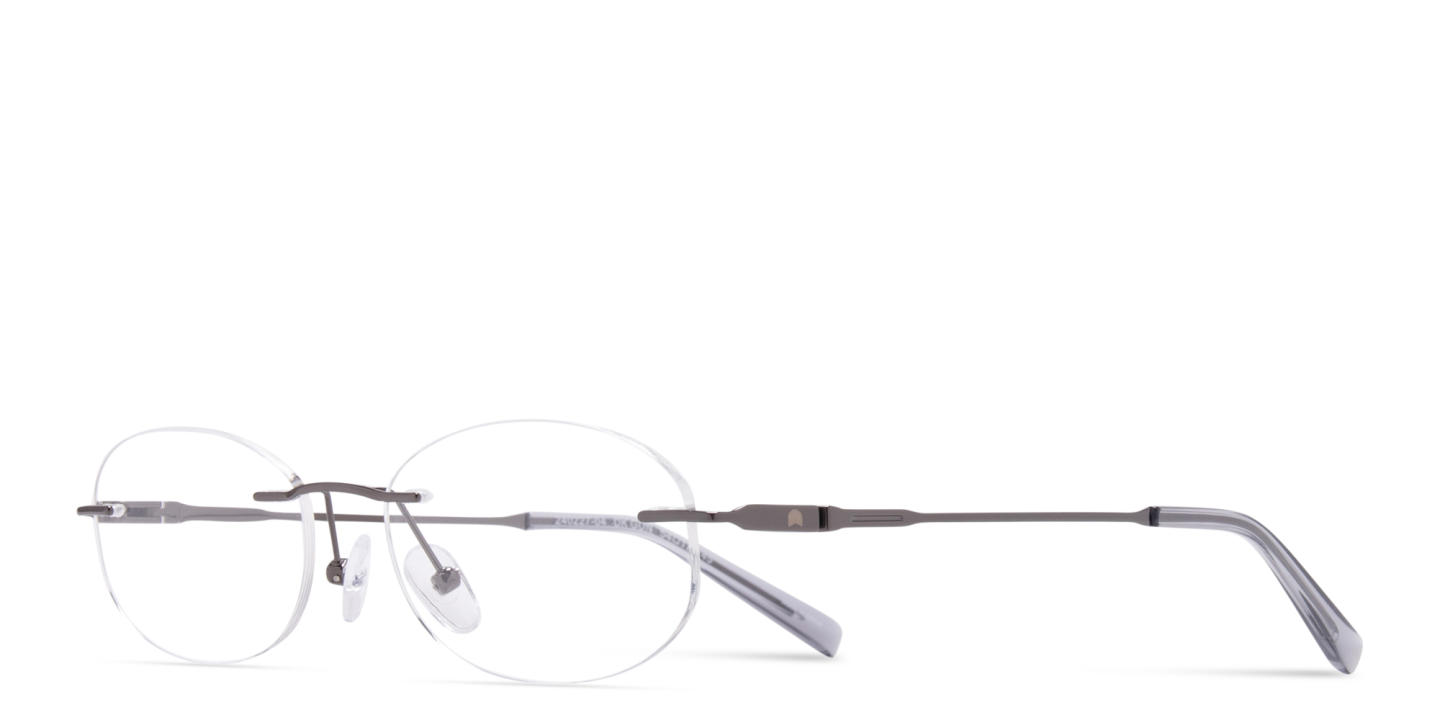 Shop TRICE Logo Rimless Oval Eyeglasses in Gunmetal online.