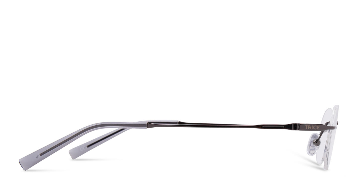 Shop TRICE Logo Rimless Oval Eyeglasses in Gunmetal online.