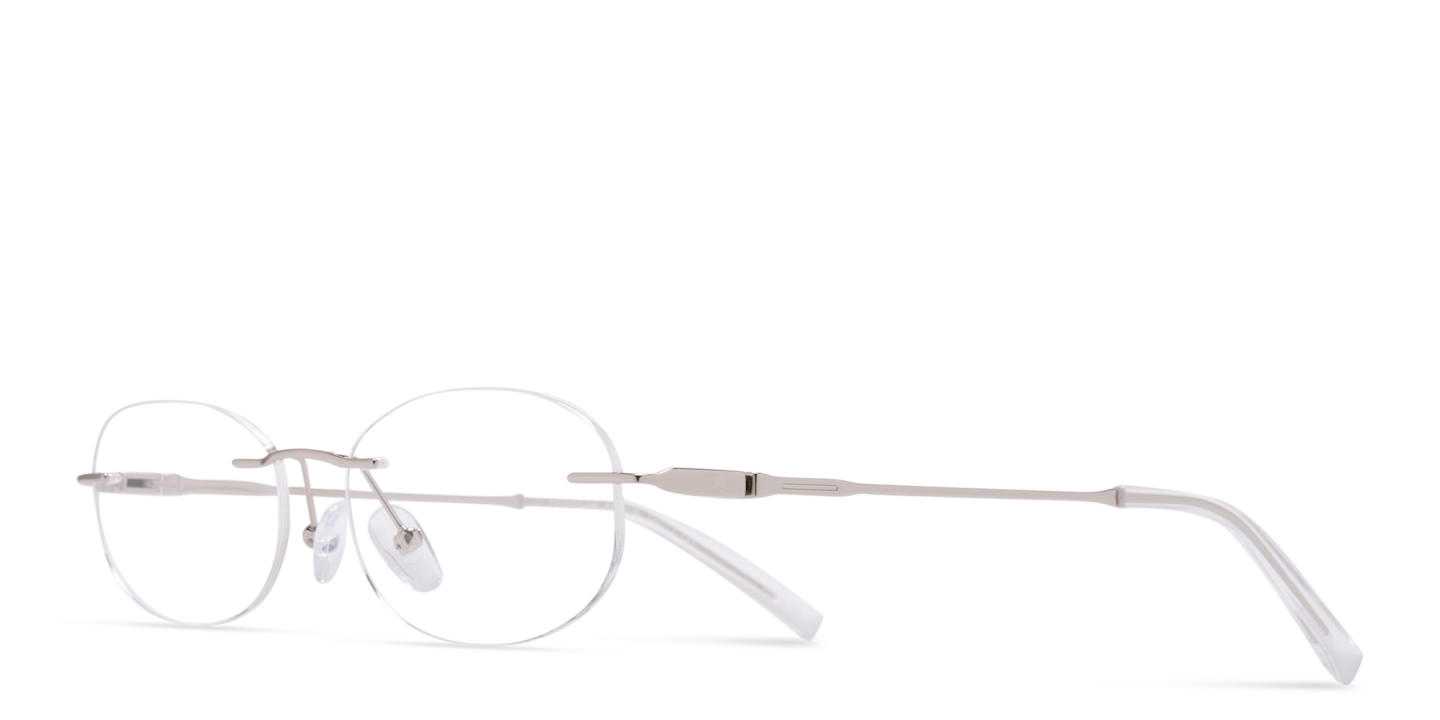 TRICE Logo Rimless Oval Eyeglasses in Silver – Product Photo 1