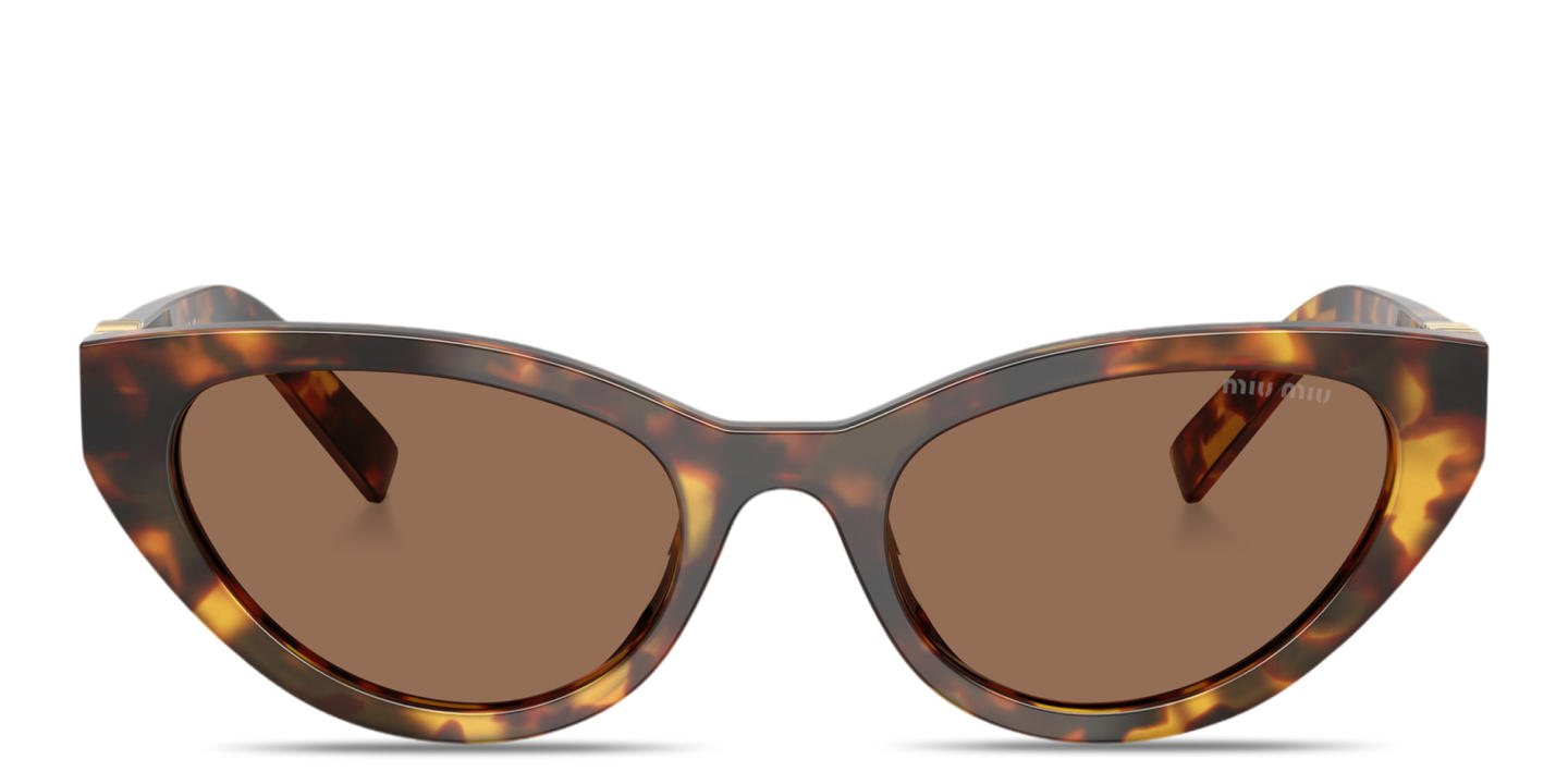 Shop MIU MIU Vertical Logo Cat-Eye Sunglasses in Havana Honey online.