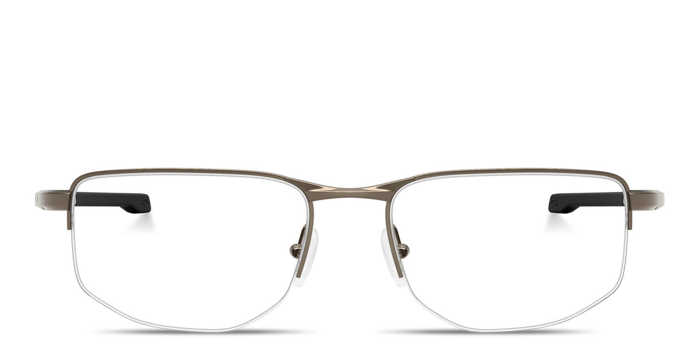 Shop Oakley Addams 0.5 Half-Rim Rectangle Eyeglasses in Pewter online.