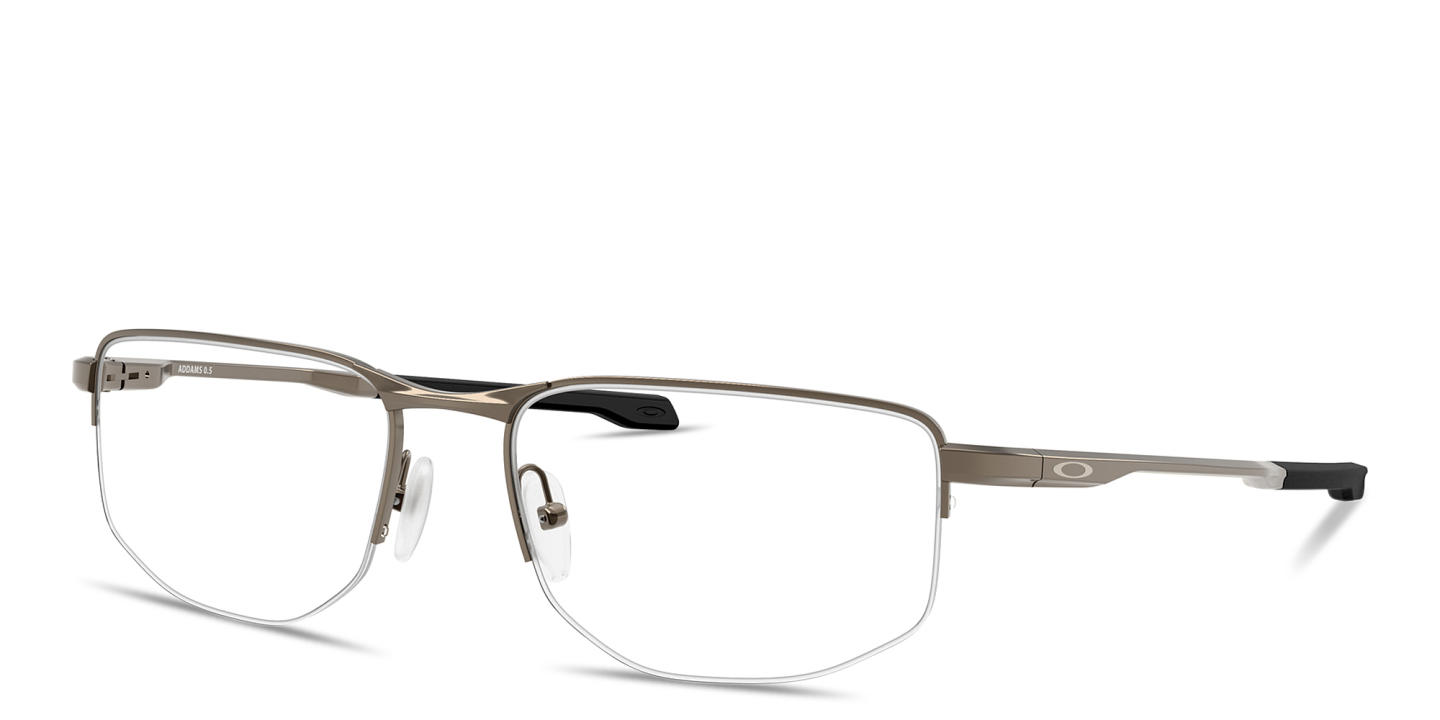 Shop Oakley Addams 0.5 Half-Rim Rectangle Eyeglasses in Pewter online.