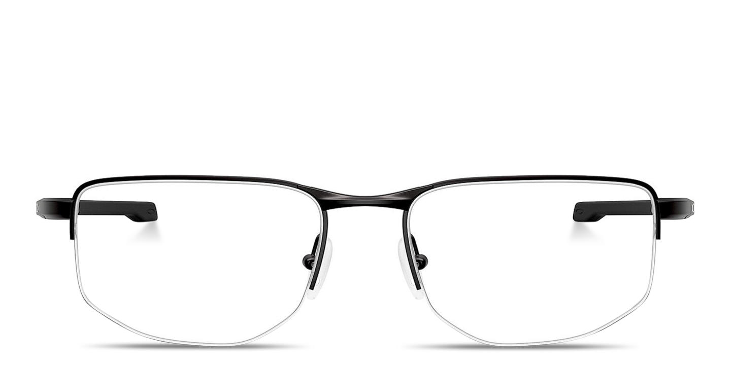 Shop Oakley Addams 0.5 Wide Half-Rim Rectangle Eyeglasses in Black online.