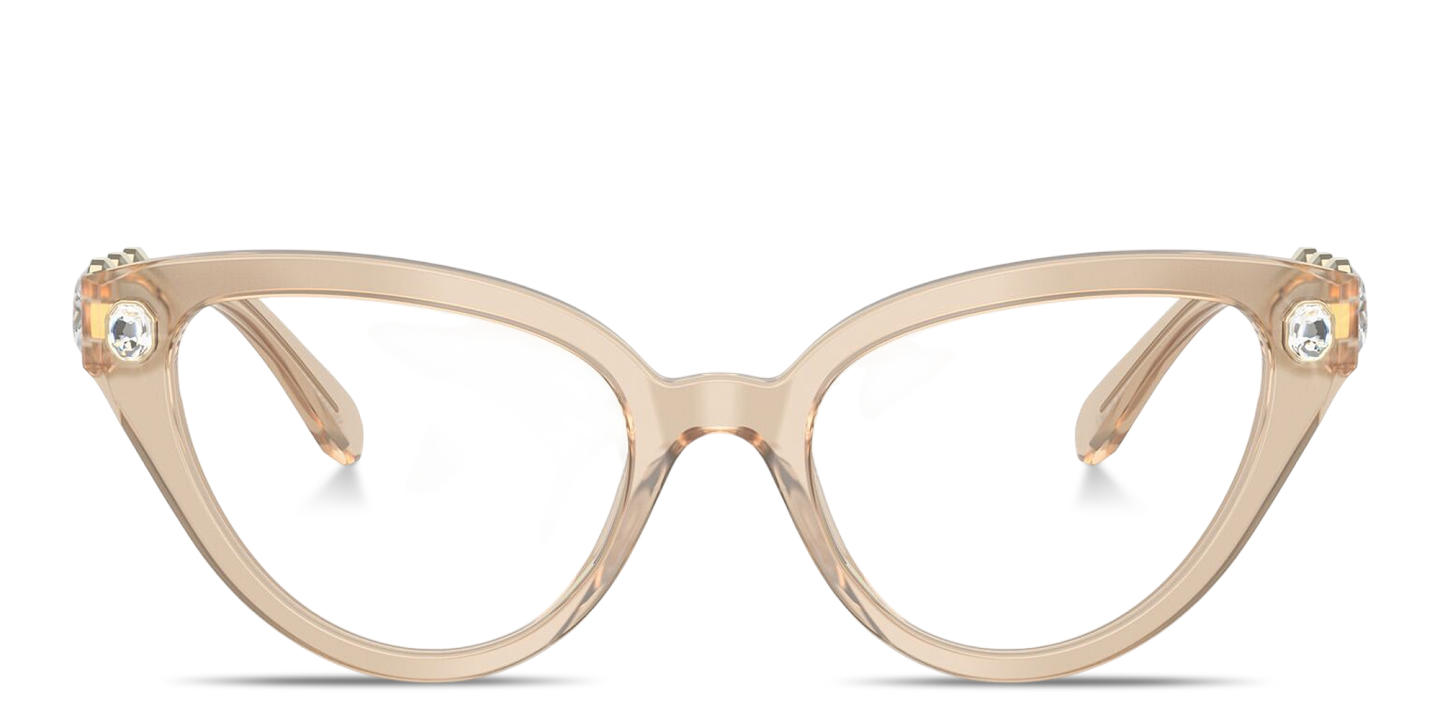 Shop Swarovski Crystal-Embellished Cat-Eye Eyeglasses in Beige online.