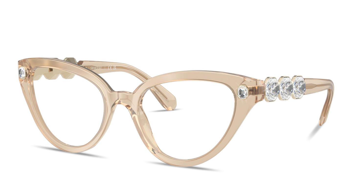 Shop Swarovski Crystal-Embellished Cat-Eye Eyeglasses in Beige online.