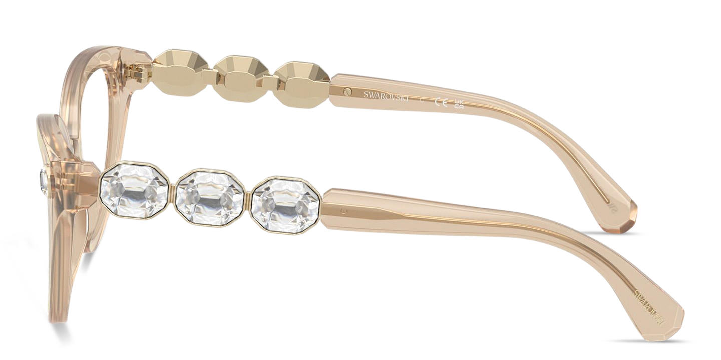 Shop Swarovski Crystal-Embellished Cat-Eye Eyeglasses in Beige online.