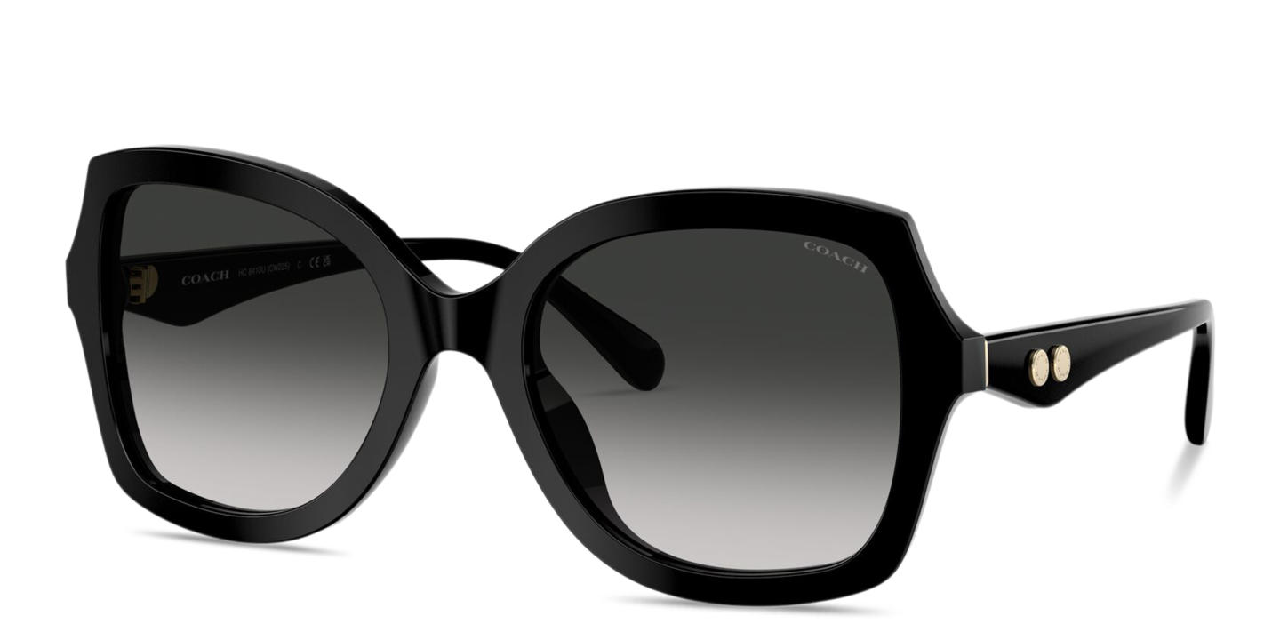 Shop Coach Logo-Engraved Butterfly Sunglasses in Black online.