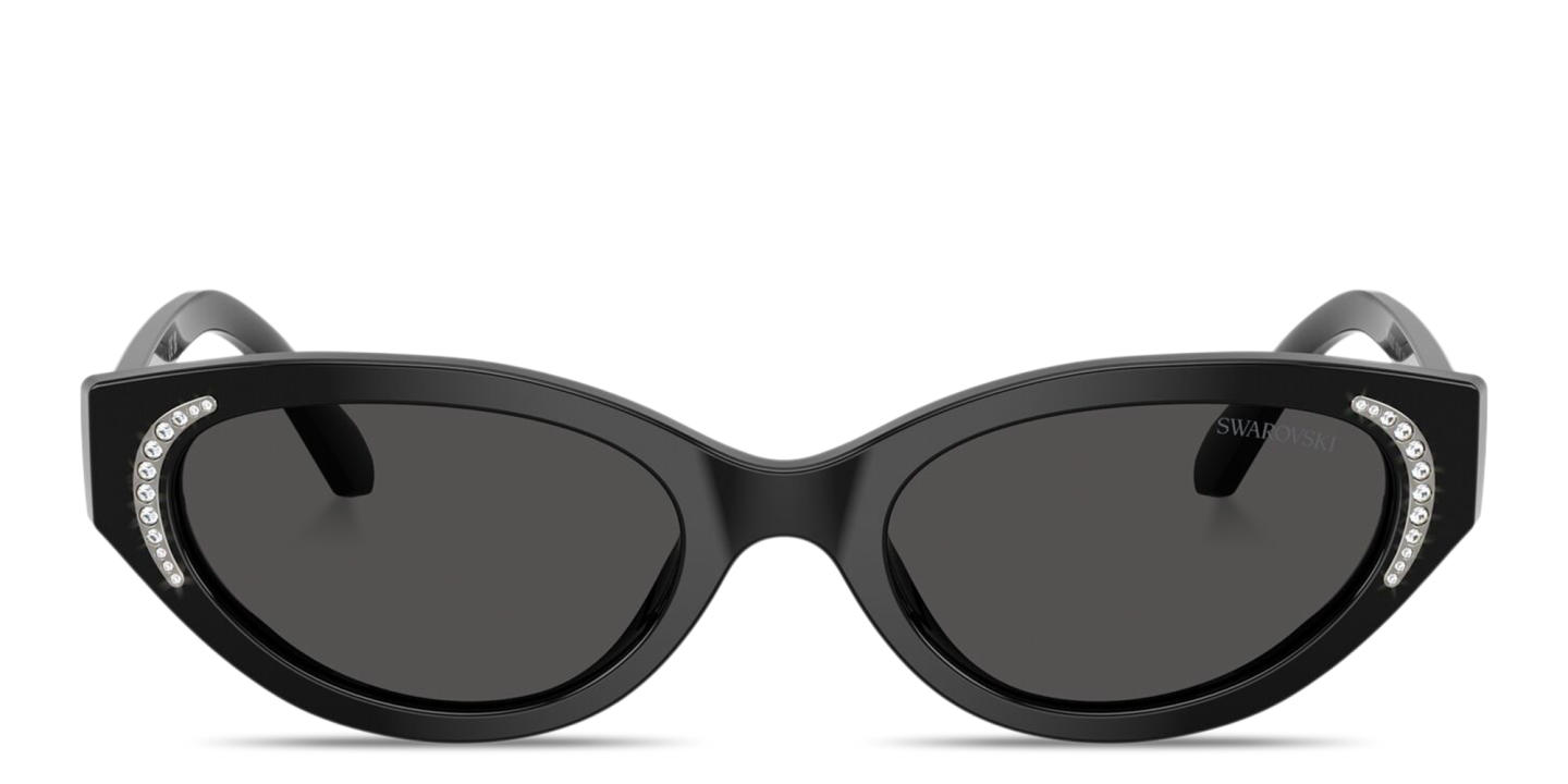 Shop Swarovski Crystal-Embellished Oval Sunglasses in Black online.