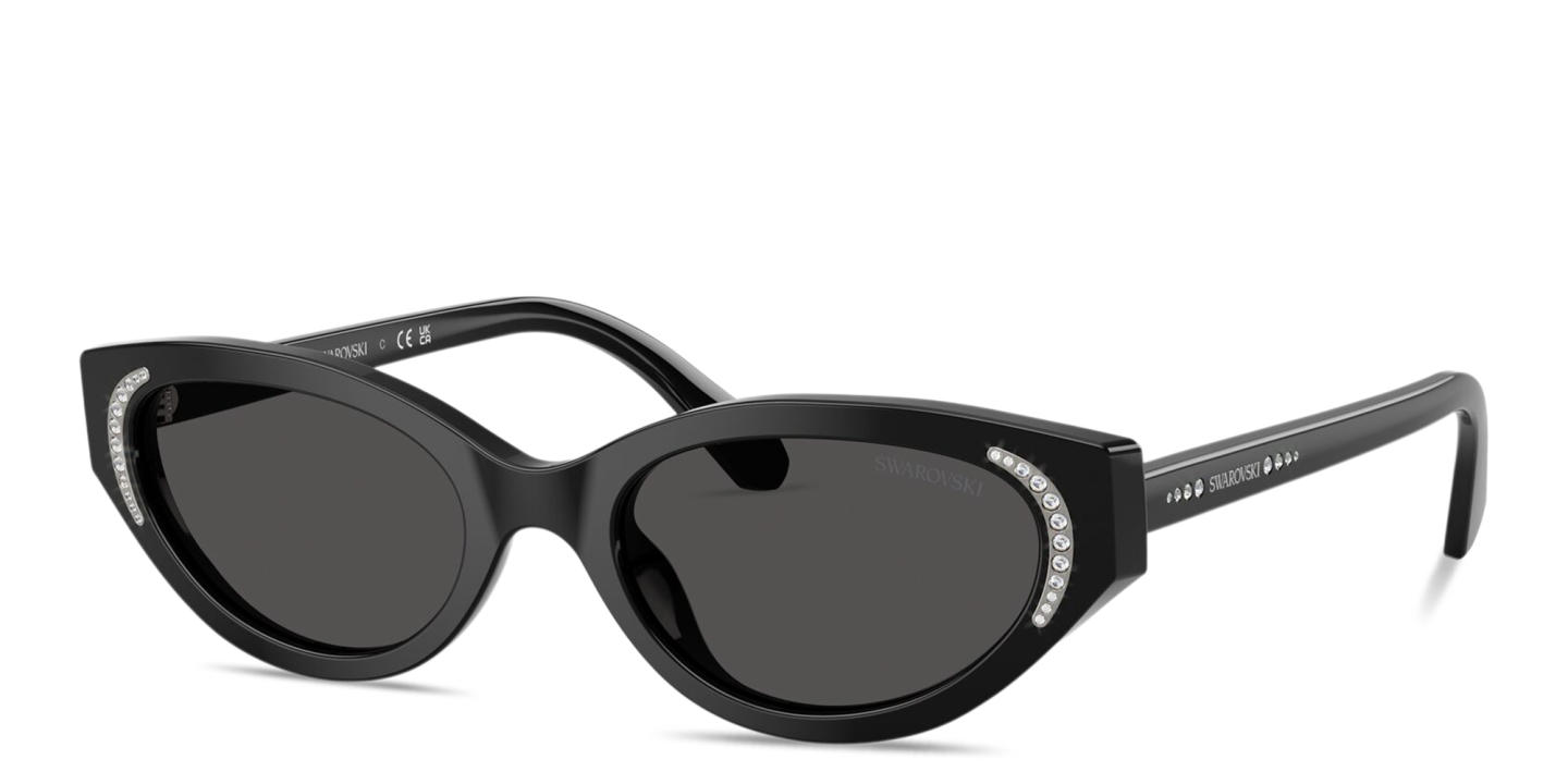 Shop Swarovski Crystal-Embellished Oval Sunglasses in Black online.