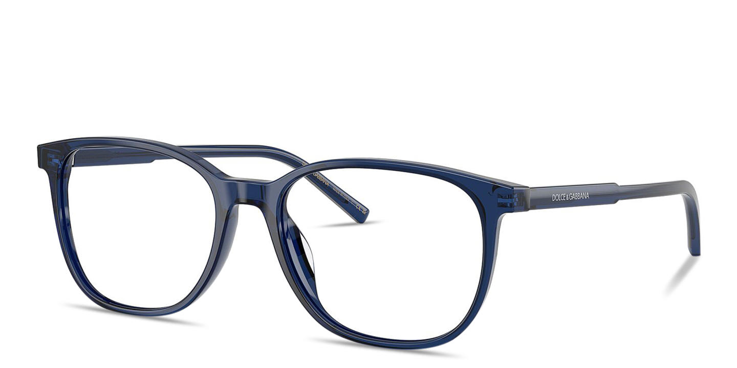 Shop Dolce & Gabbana Logo Lettering Square Eyeglasses in Blue online.