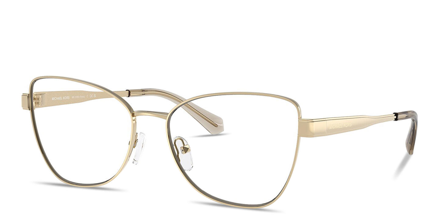 Shop Michael Kors Paris Wide Cat-Eye Eyeglasses in Gold online.