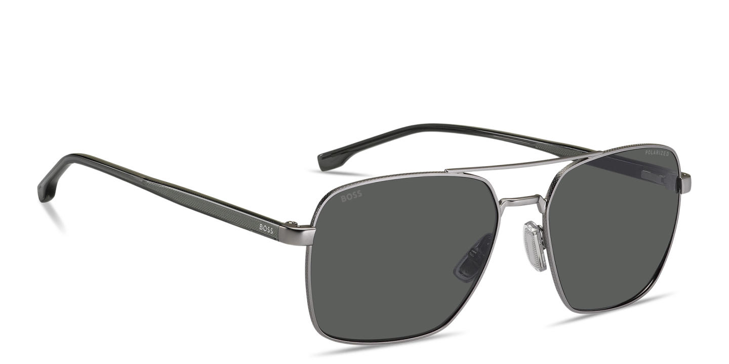 Shop Hugo Boss Logo Signature Aviator Sunglasses in Shiny Gunmetal online.