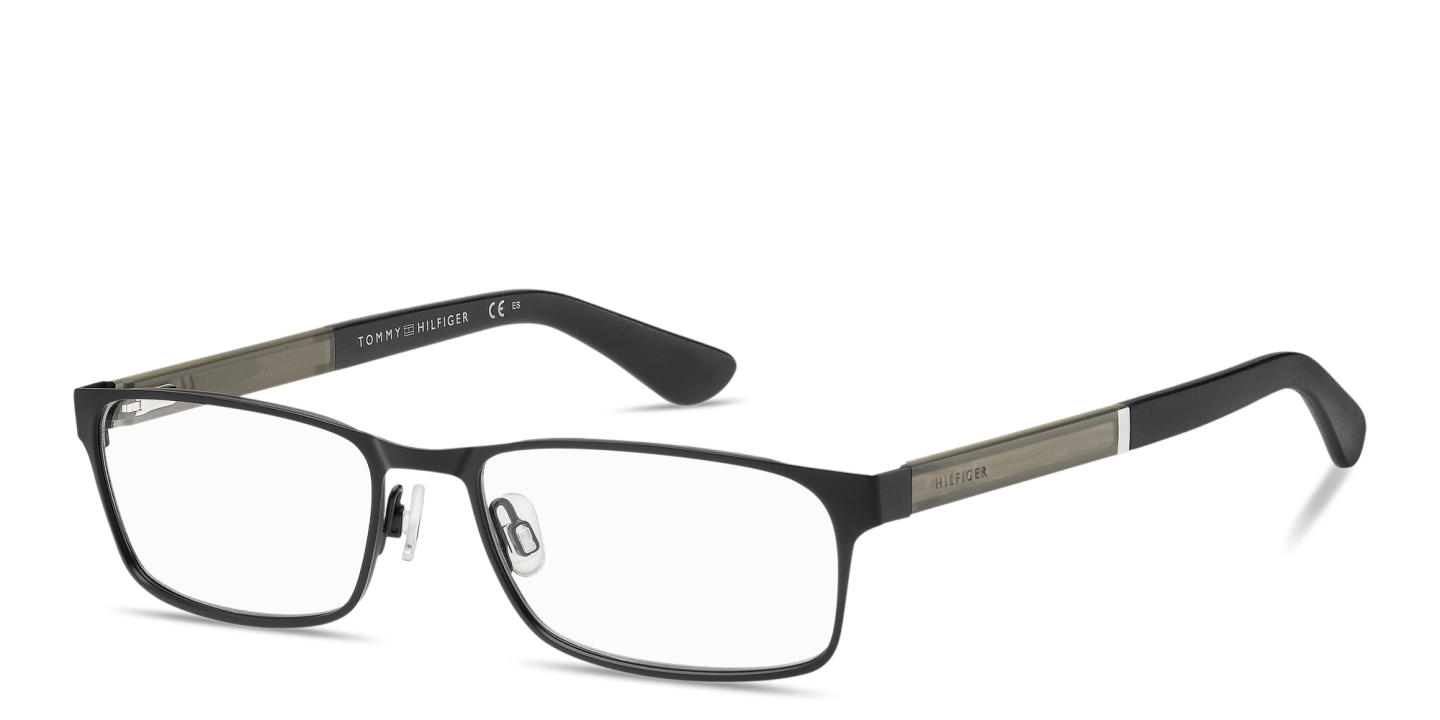 Tommy Hilfiger Logo Lettering Rectangle Eyeglasses in Black – Product Photo 1