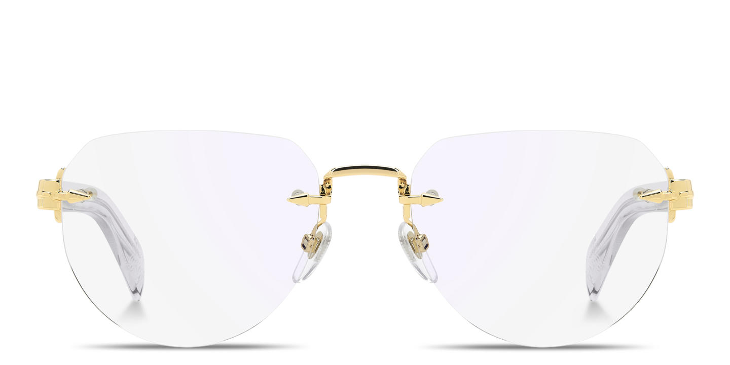 Shop DAVID BECKHAM Talisman Rimless Pilot Eyeglasses in Gold online.