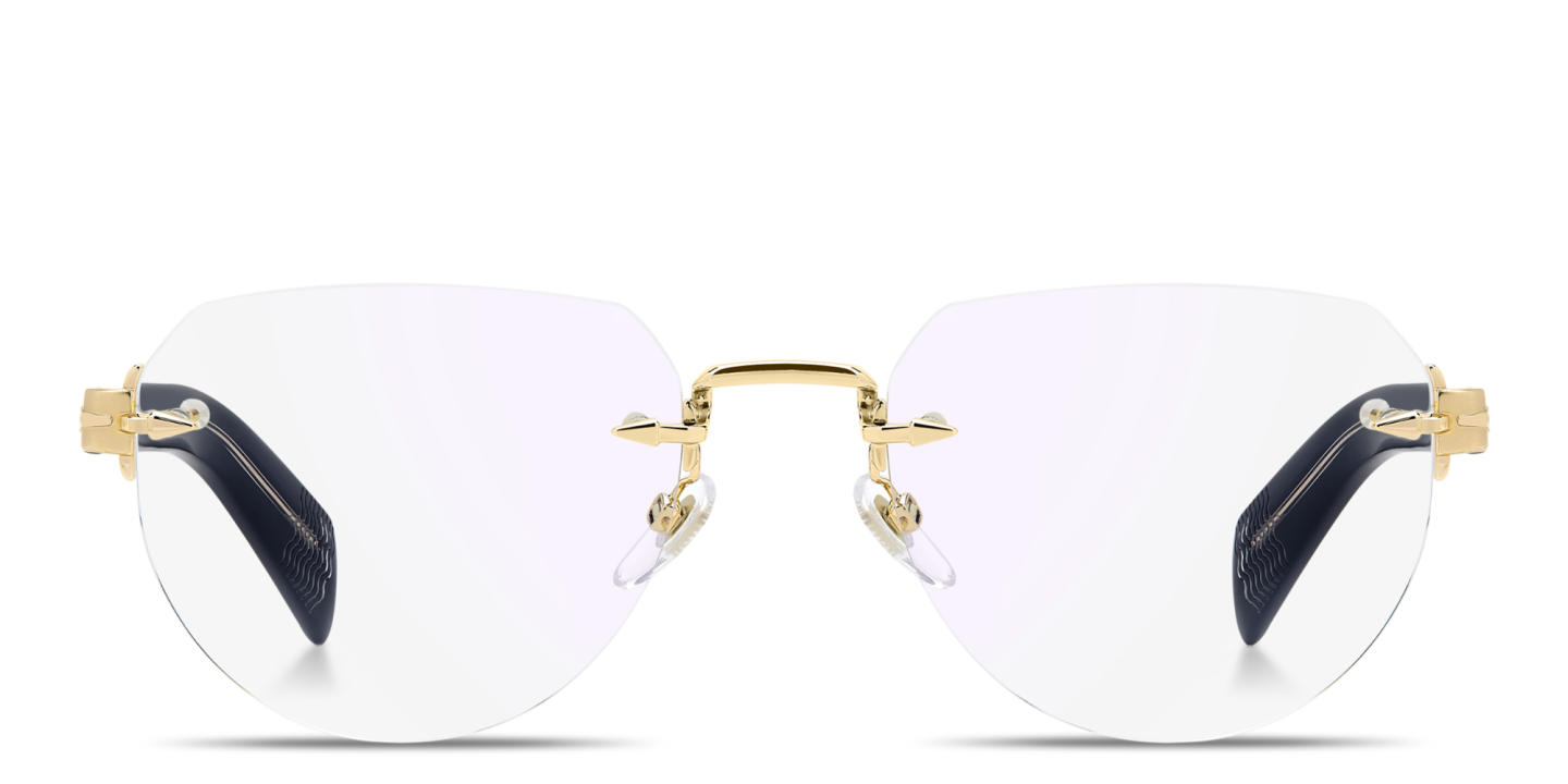 Shop DAVID BECKHAM Talisman Rimless Pilot Eyeglasses in Polished Gold online.