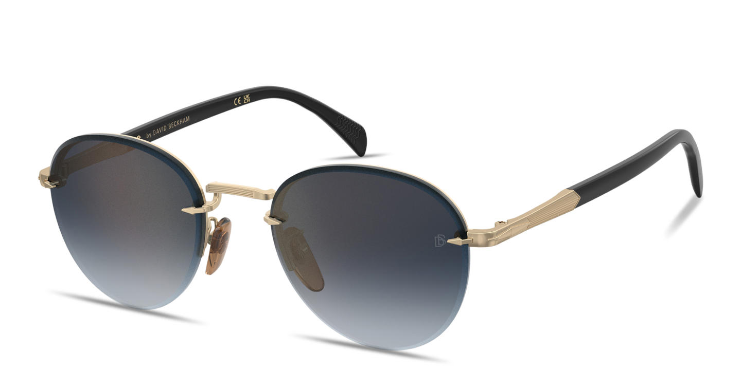 Shop DAVID BECKHAM Talisman Rimless Panthos Sunglasses in Gold online.