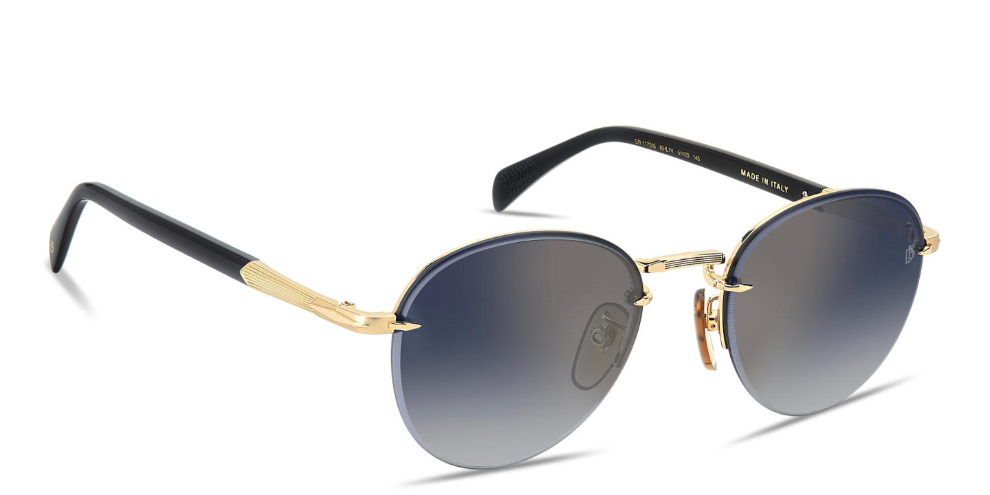 Shop DAVID BECKHAM Talisman Rimless Panthos Sunglasses in Gold online.