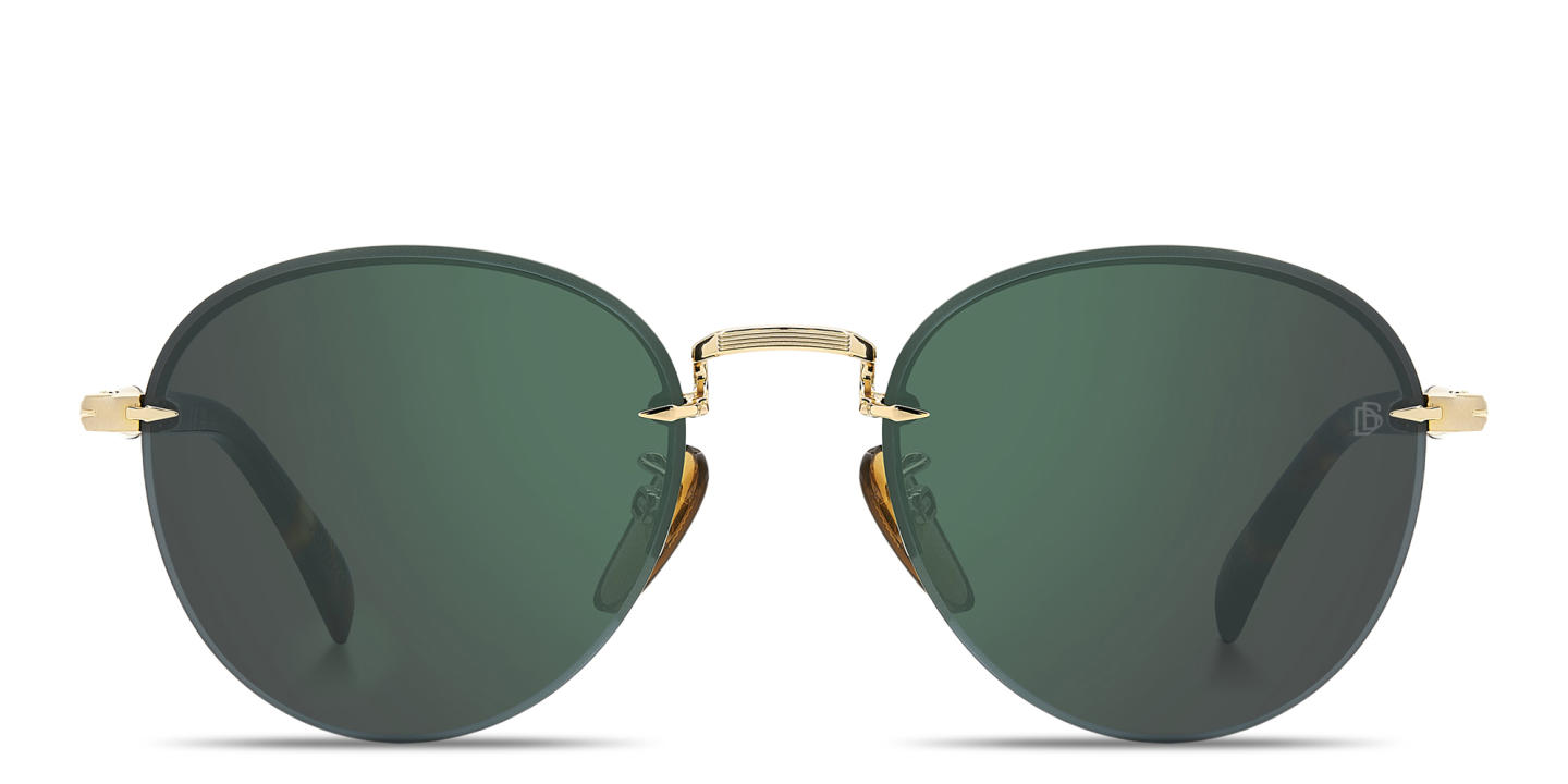 Shop DAVID BECKHAM Talisman Rimless Panthos Sunglasses in Gold online.