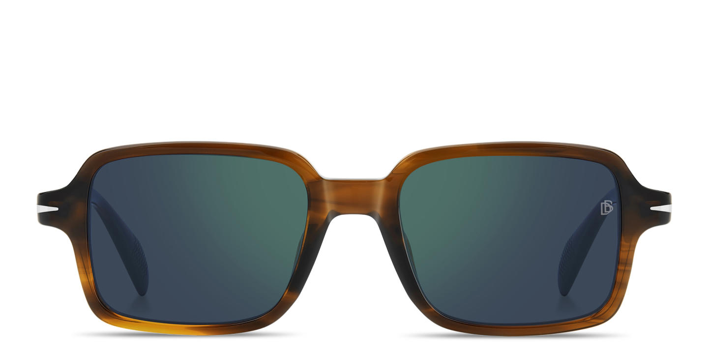 Shop DAVID BECKHAM Talisman Rectangle Sunglasses in Brown Horn online.