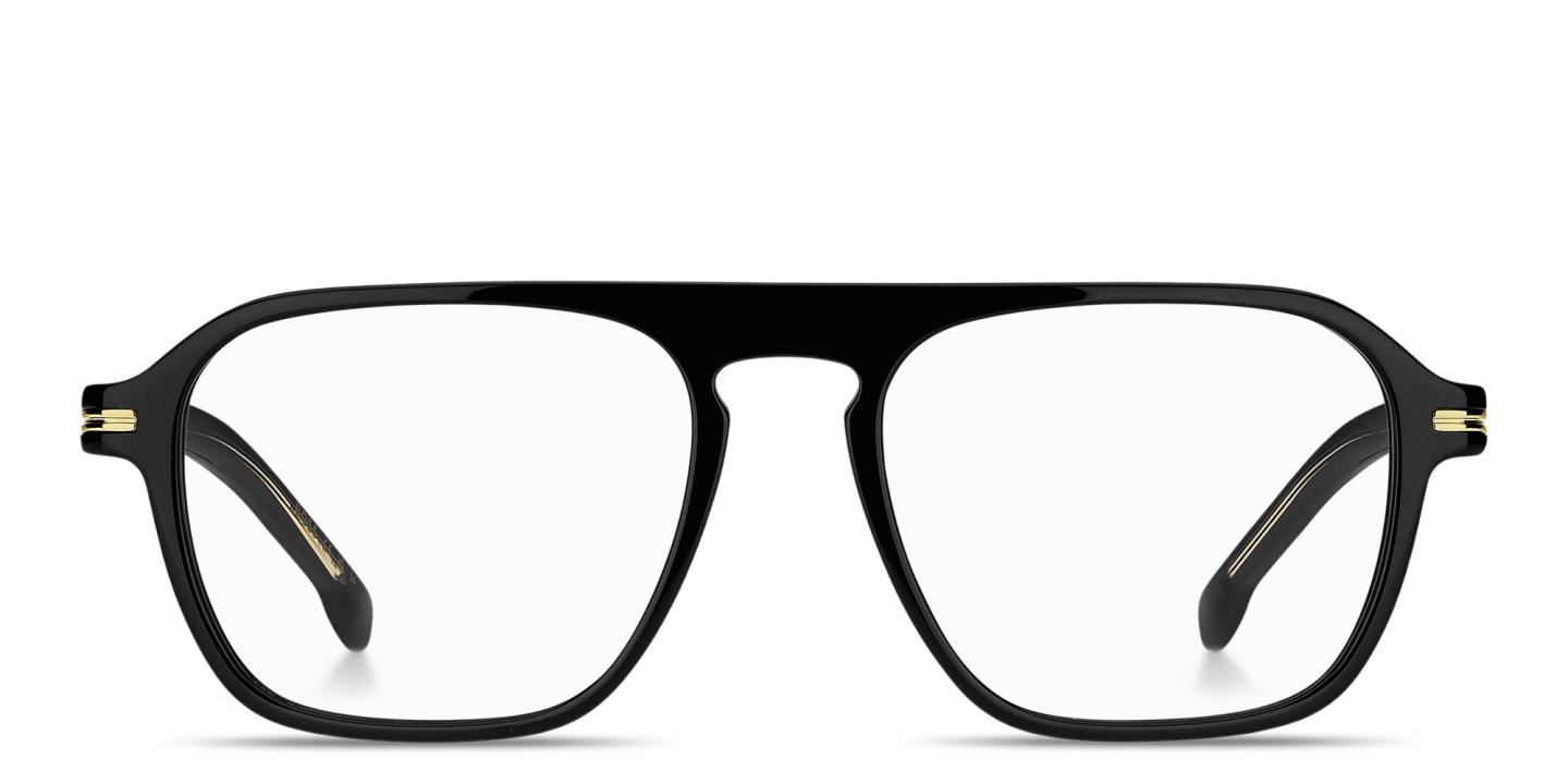 Shop Hugo Boss Logo Lettering Rectangle Eyeglasses in Black online.