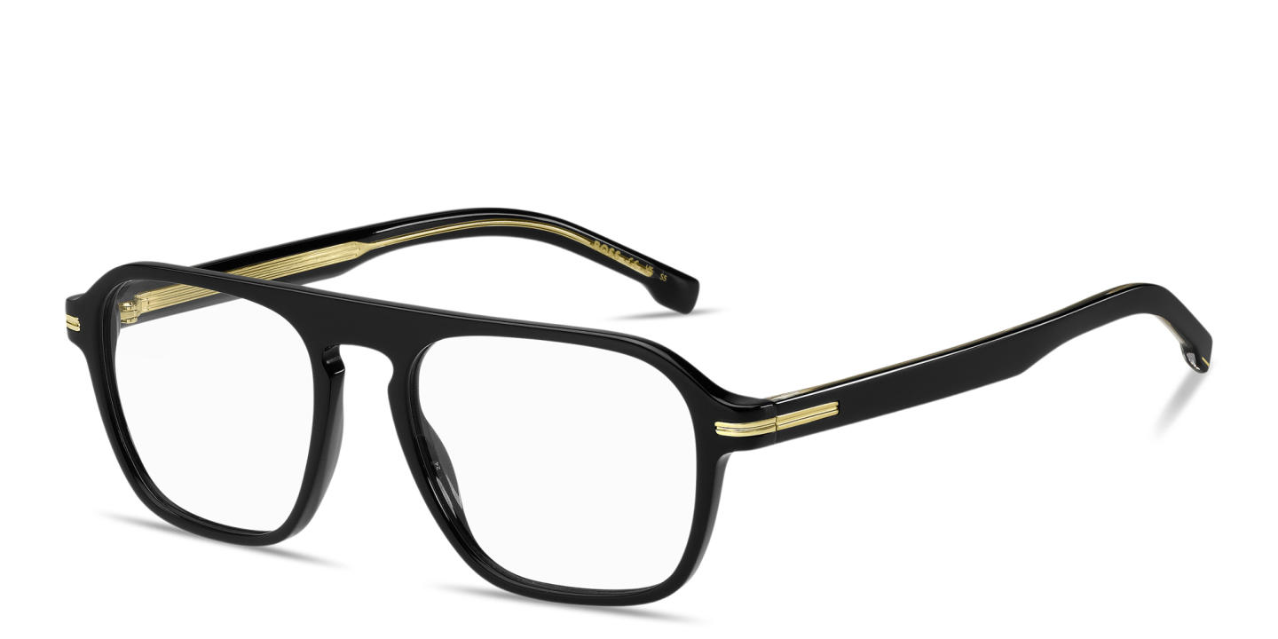 Shop Hugo Boss Logo Lettering Rectangle Eyeglasses in Black online.