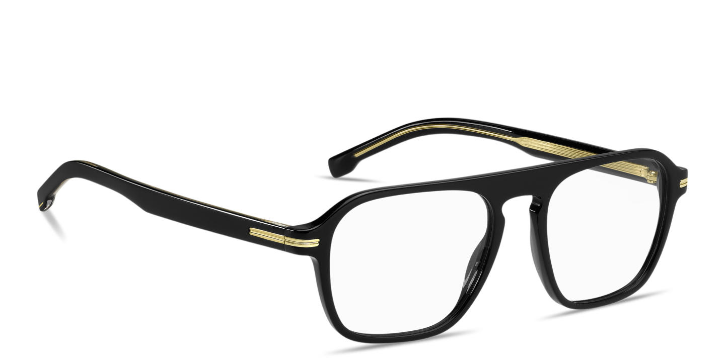 Shop Hugo Boss Logo Lettering Rectangle Eyeglasses in Black online.