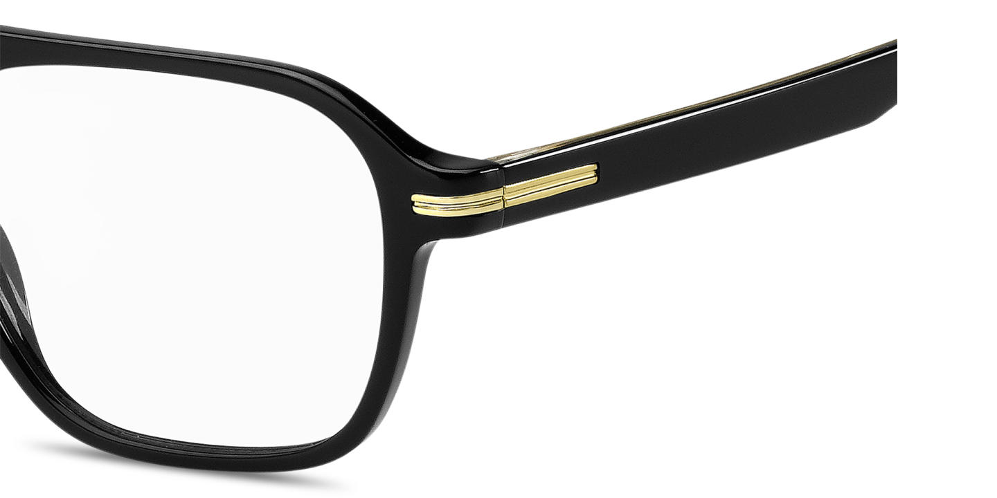 Shop Hugo Boss Logo Lettering Rectangle Eyeglasses in Black online.