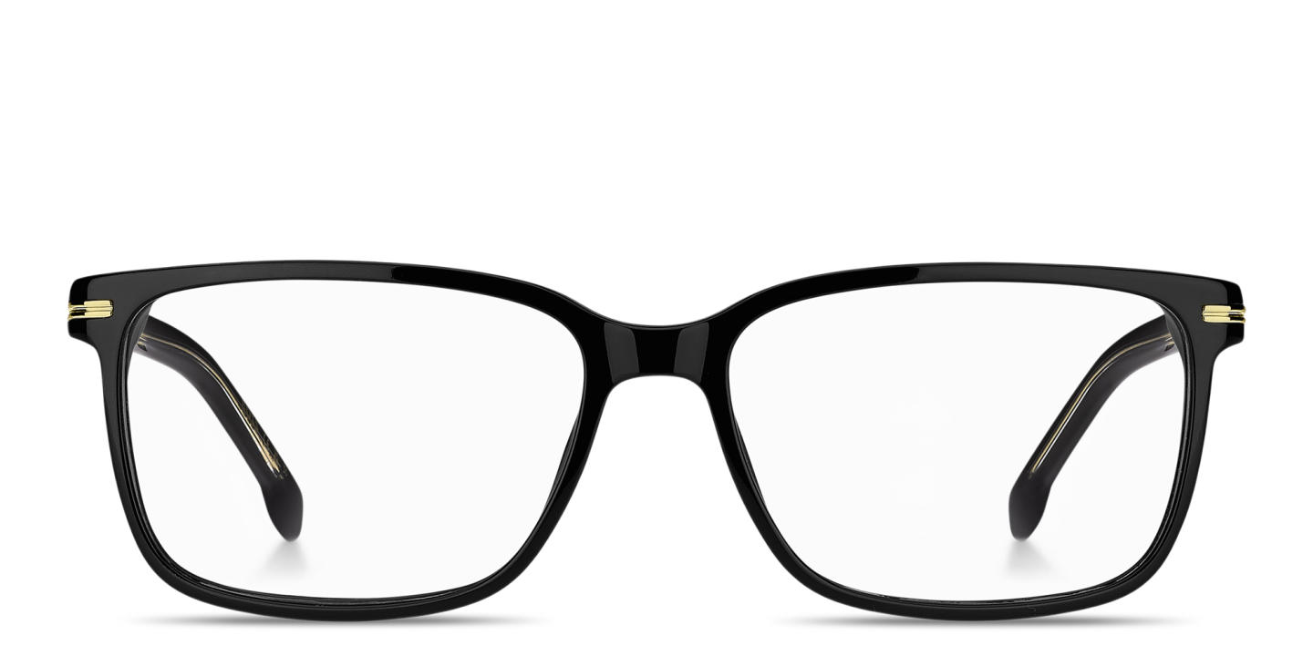 Shop Hugo Boss Logo Lettering Wide Rectangle Eyeglasses in Black online.