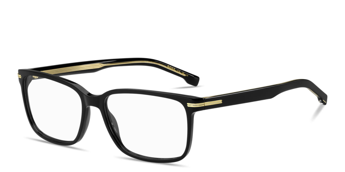 Shop Hugo Boss Logo Lettering Wide Rectangle Eyeglasses in Black online.