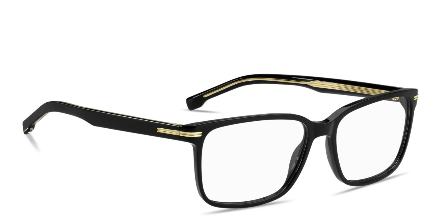 Shop Hugo Boss Logo Lettering Wide Rectangle Eyeglasses in Black online.