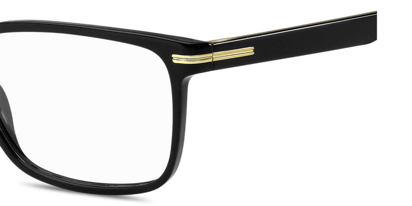 Shop Hugo Boss Logo Lettering Wide Rectangle Eyeglasses in Black online.