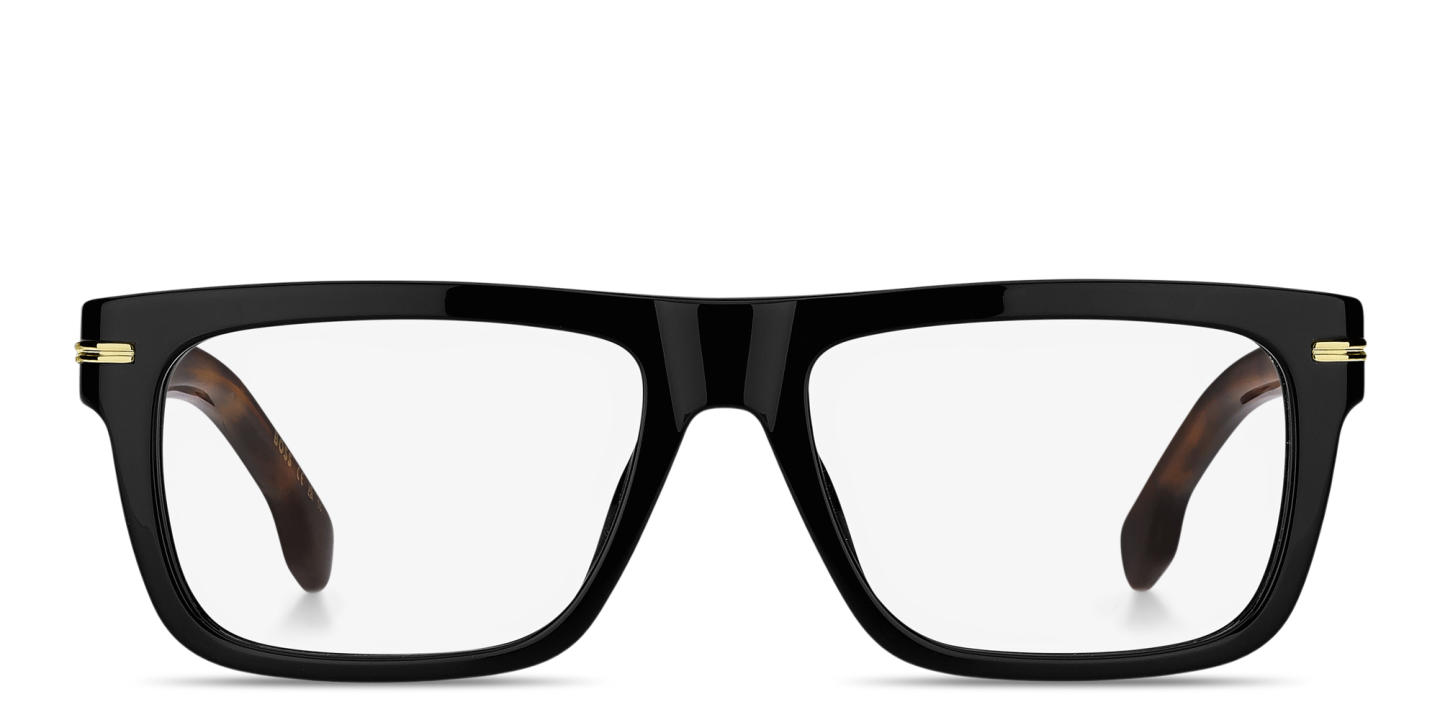 Shop Hugo Boss Logo Lettering Rectangle Eyeglasses in Black online.