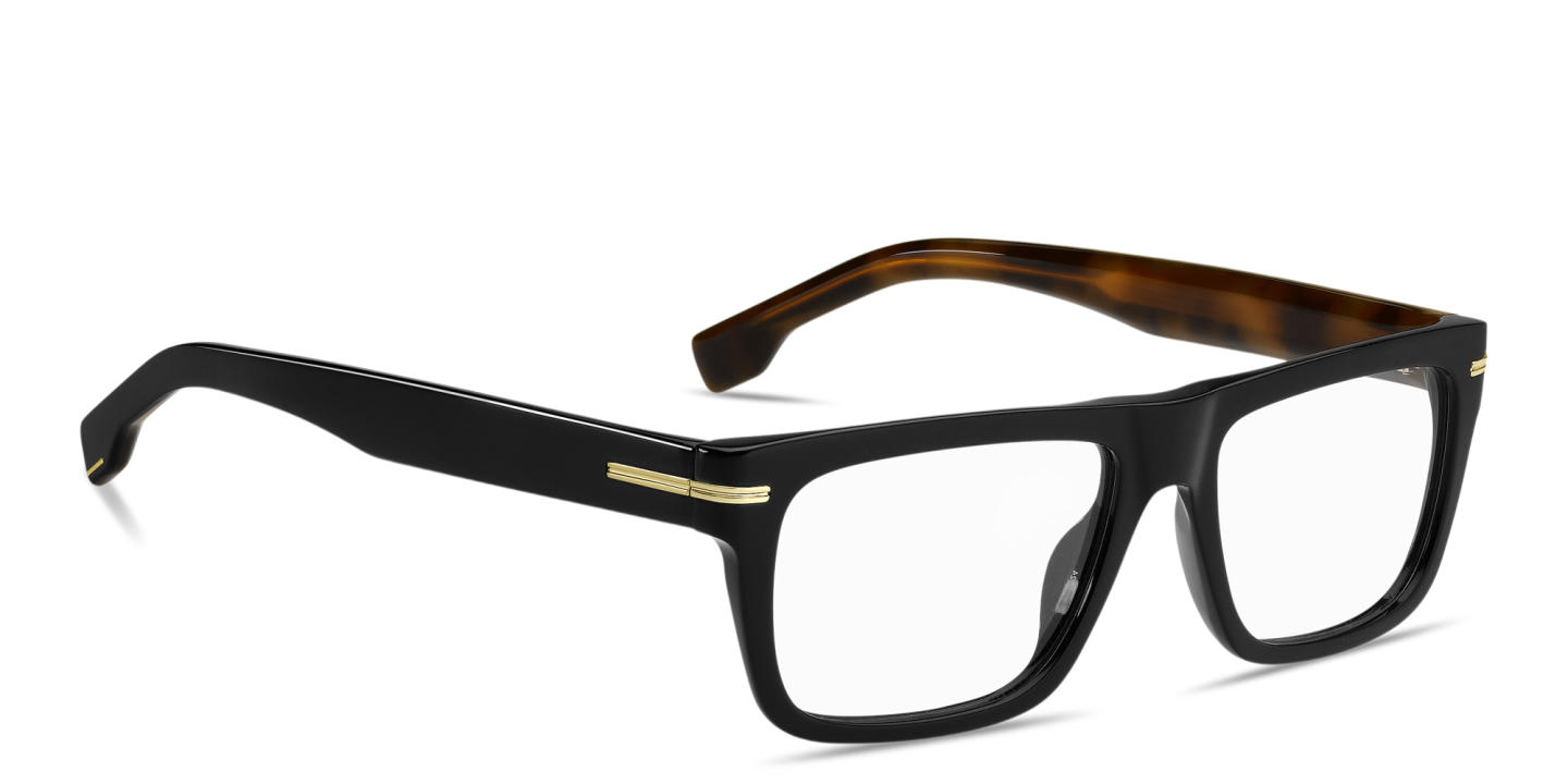 Shop Hugo Boss Logo Lettering Rectangle Eyeglasses in Black online.
