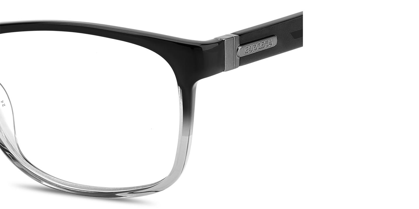 Shop Carrera Logo Lettering Wide Rectangle Eyeglasses in Transparent Grey & Black online.