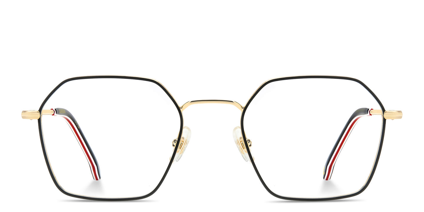 Shop Carrera Engraved Logo Irregular Eyeglasses in Black Gold online.
